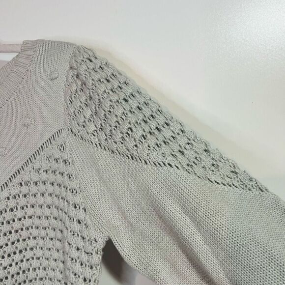 Lucky Brand Gray Open Stitch Sweater Sz Large - Picture 7 of 8